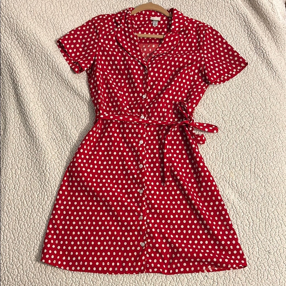 Target A New Day Red and White Polka Dot Button-down Dress
